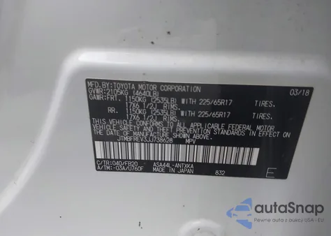 2018 Toyota Rav4 Le z USA, uszkodzony, nr VIN JTMBFREV3JJ738628